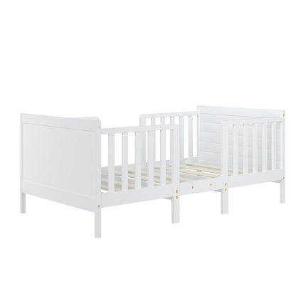 2-in-1 Convertible Kids Wooden Bedroom Furniture with Guardrails, White Toddler Beds at Gallery Canada