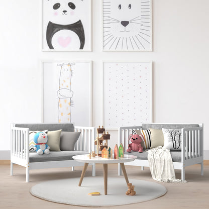 2-in-1 Convertible Kids Wooden Bedroom Furniture with Guardrails, White Toddler Beds at Gallery Canada