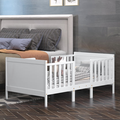 2-in-1 Convertible Kids Wooden Bedroom Furniture with Guardrails, White Toddler Beds at Gallery Canada