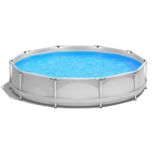 Round Above Ground Swimming Pool With Pool Cover, Gray