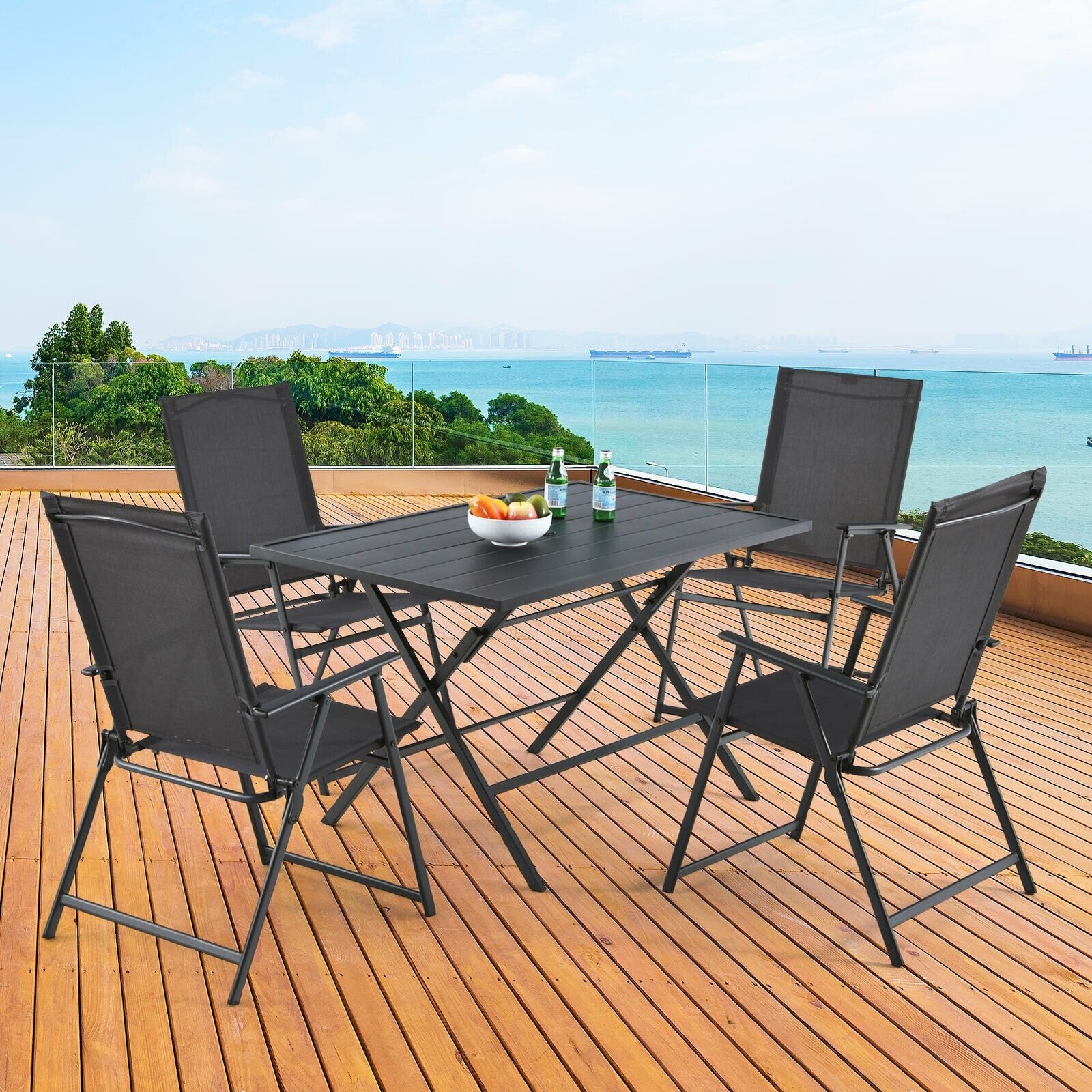 5 Piece Patio Dining Furniture Set with 4 Armchairs and 1 Dining Table, Gray - Gallery Canada