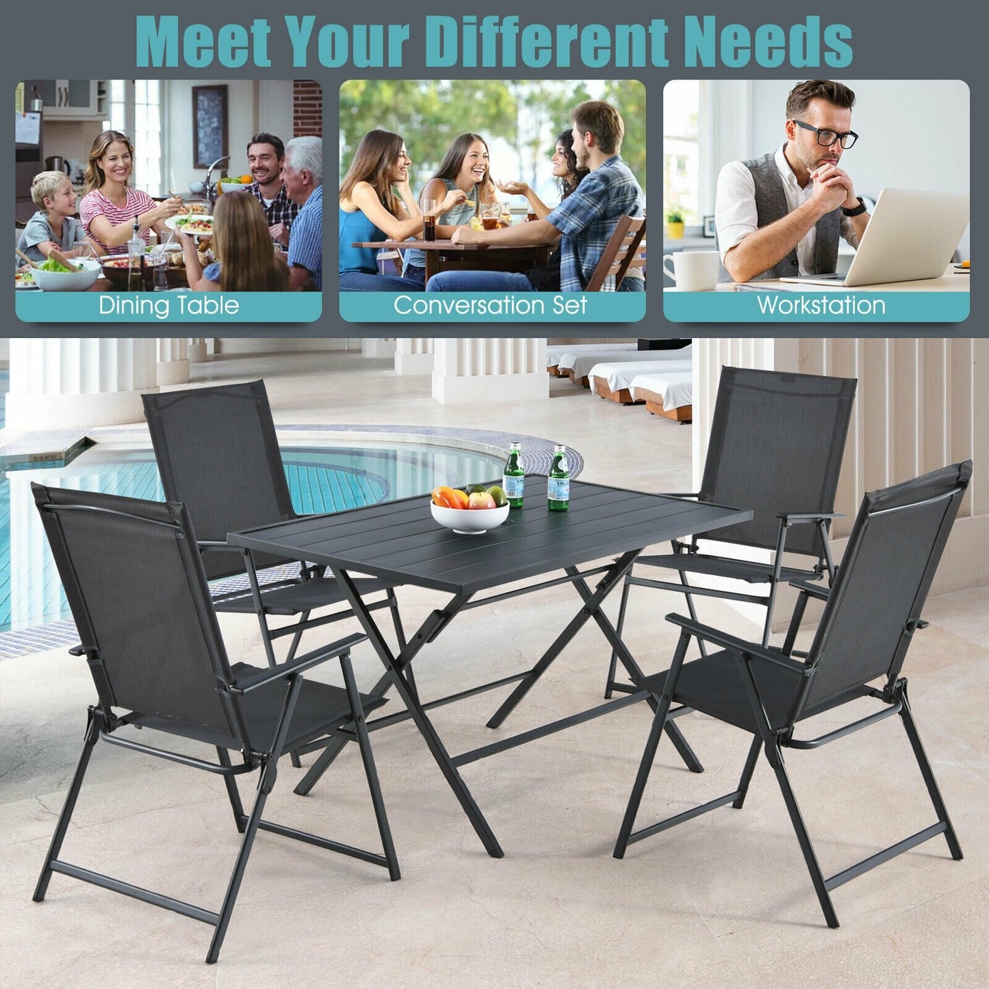 5 Piece Patio Dining Furniture Set with 4 Armchairs and 1 Dining Table, Gray - Gallery Canada