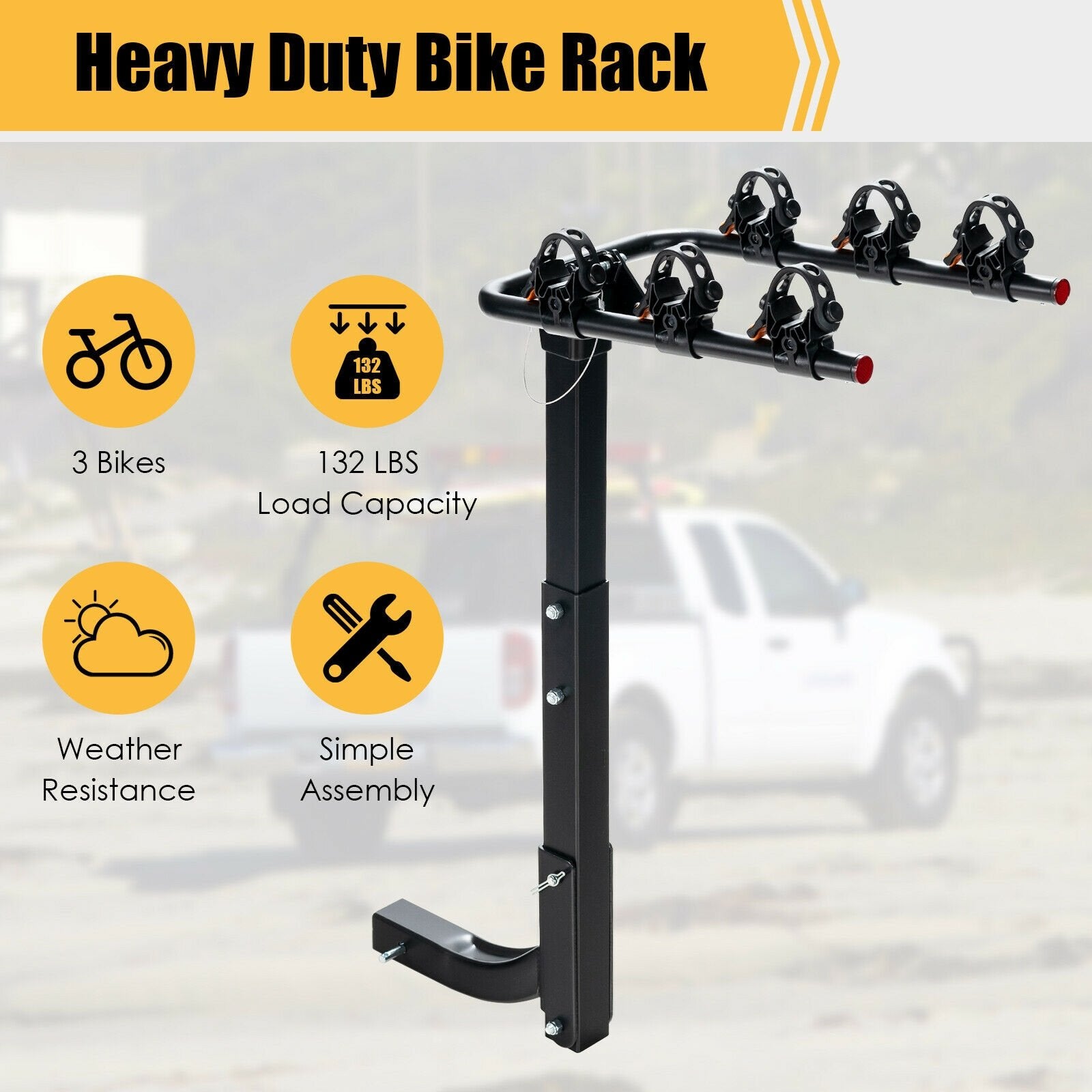 3/4-Bike Hitch Mount Rack with Safety Strap for Car Truck SUV-3-Bike, Black - Gallery Canada
