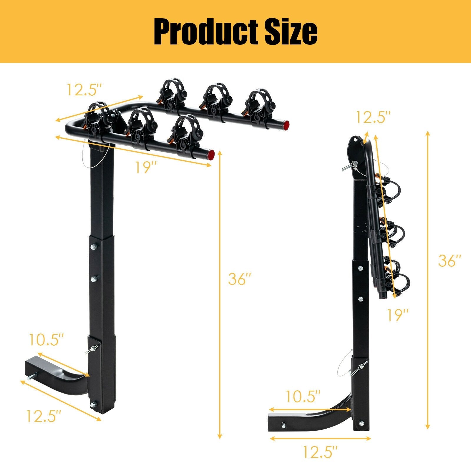 3/4-Bike Hitch Mount Rack with Safety Strap for Car Truck SUV-3-Bike, Black - Gallery Canada