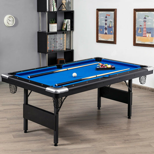 6 Feet Foldable Billiard Pool Table, Blue - Gallery Canada