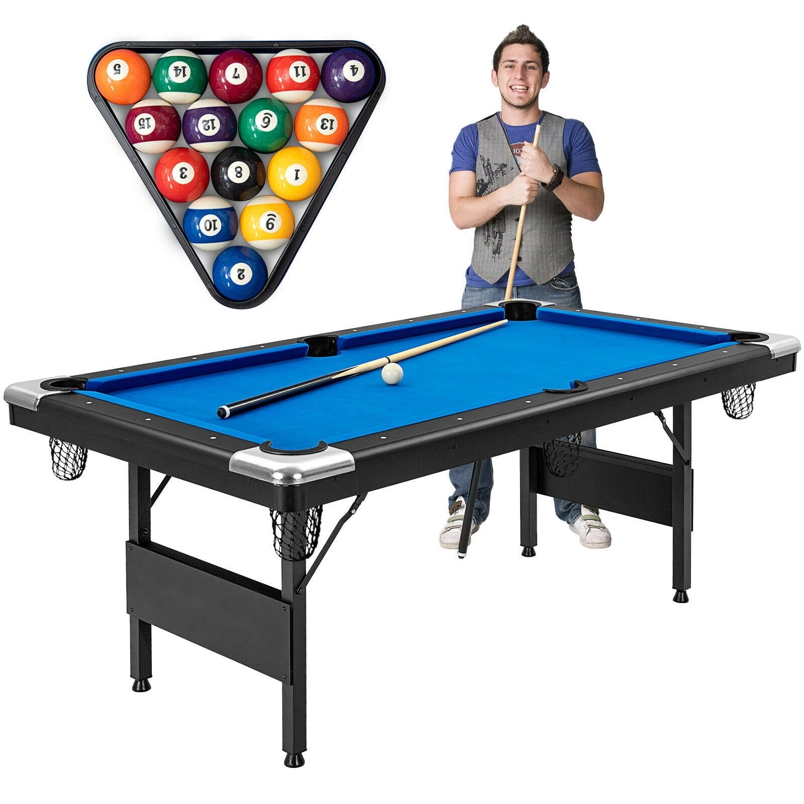 6 Feet Foldable Billiard Pool Table, Blue Game Room Blue at Gallery Canada