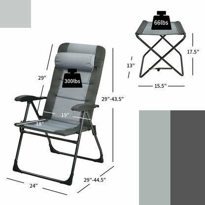 Set of 2 Patiojoy Patio Folding Dining Chair with Ottoman Set Recliner Adjustable, Gray - Gallery Canada