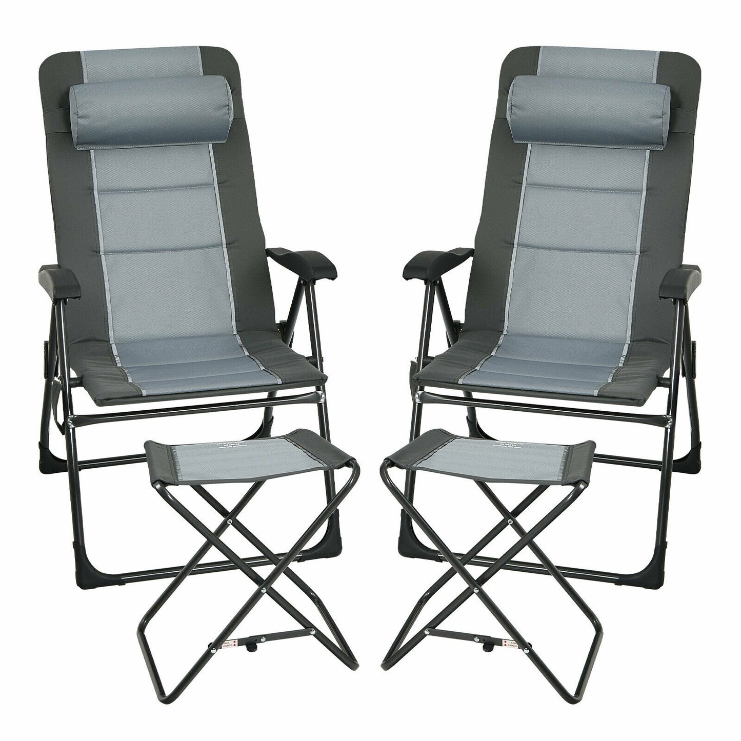 Set of 2 Patiojoy Patio Folding Dining Chair with Ottoman Set Recliner Adjustable, Gray - Gallery Canada