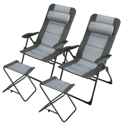 Patio Folding Dining Chair With Ottoman Set, Adjustable Recliner, Gray Beach & Lawn Chairs Gray at Gallery Canada