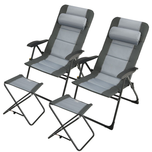 Set of 2 Patiojoy Patio Folding Dining Chair with Ottoman Set Recliner Adjustable, Gray at Gallery Canada