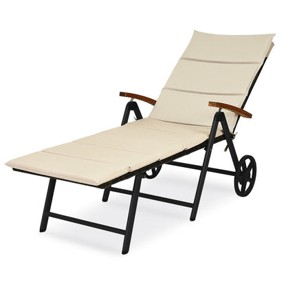 Outdoor Chaise Lounge Chair Rattan Lounger Recliner Chair, Beige - Gallery Canada