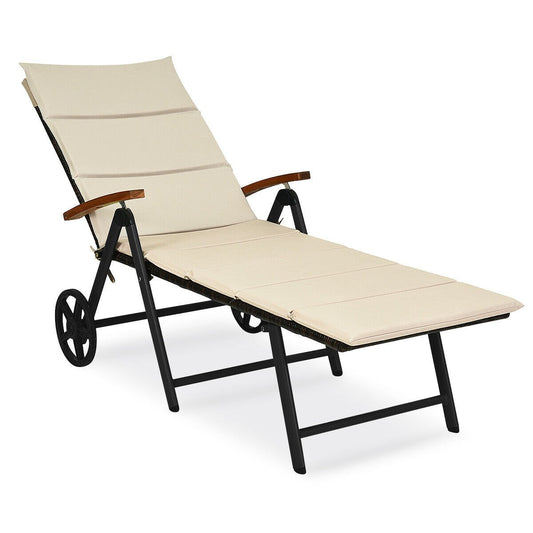 Outdoor Chaise Lounge Chair Rattan Lounger Recliner Chair, Beige at Gallery Canada