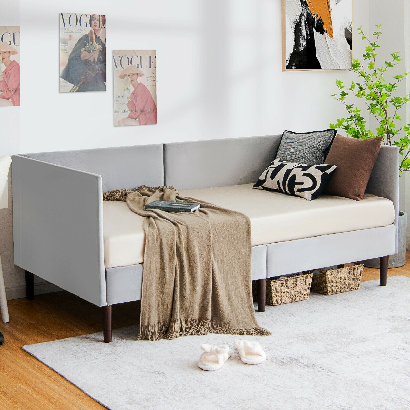 Twin Daybed Heavy Duty Wooden Sofa Bed Frame, Gray Trundle Bed Frame at Gallery Canada