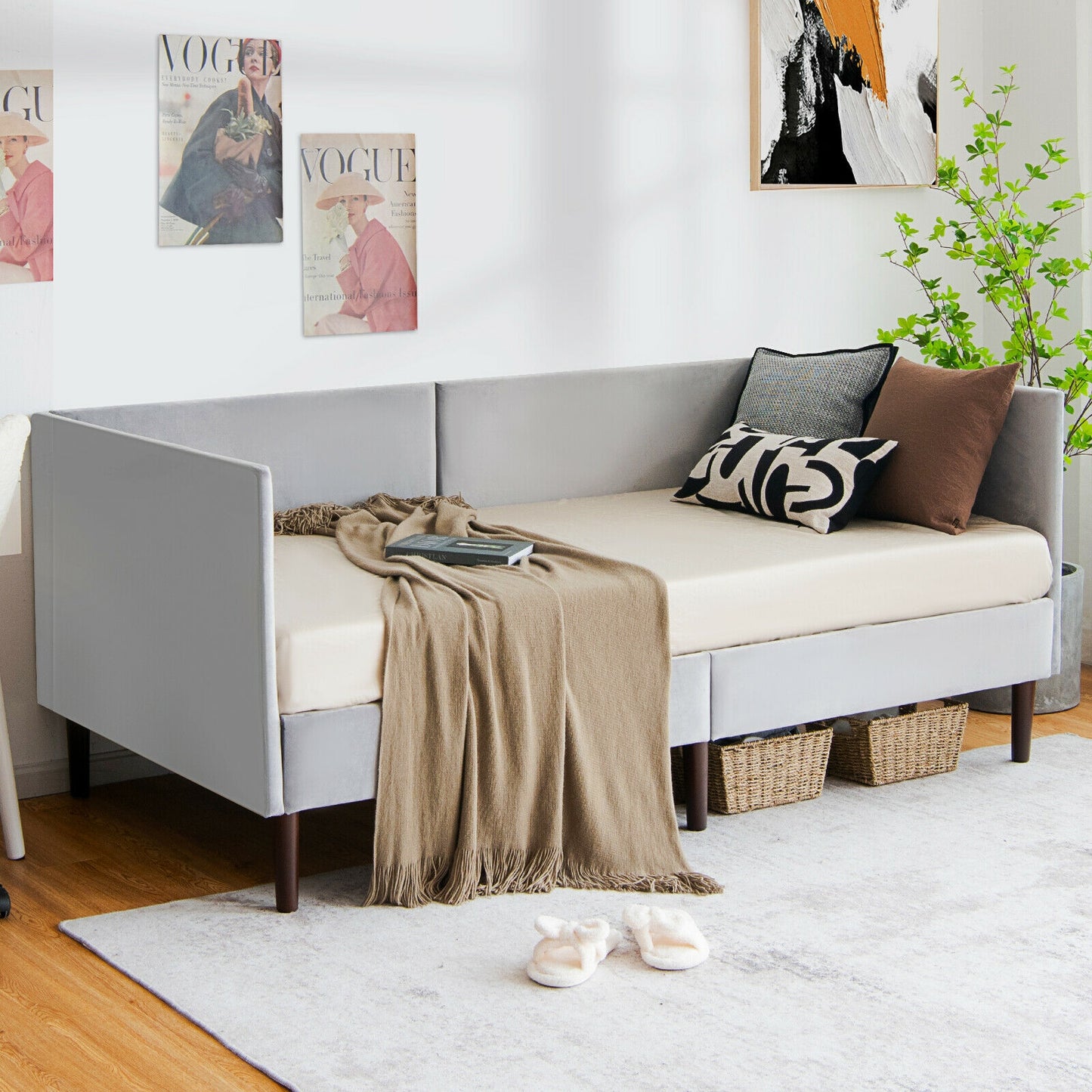 Twin Daybed Heavy Duty Wooden Sofa Bed Frame, Gray Trundle Bed Frame at Gallery Canada
