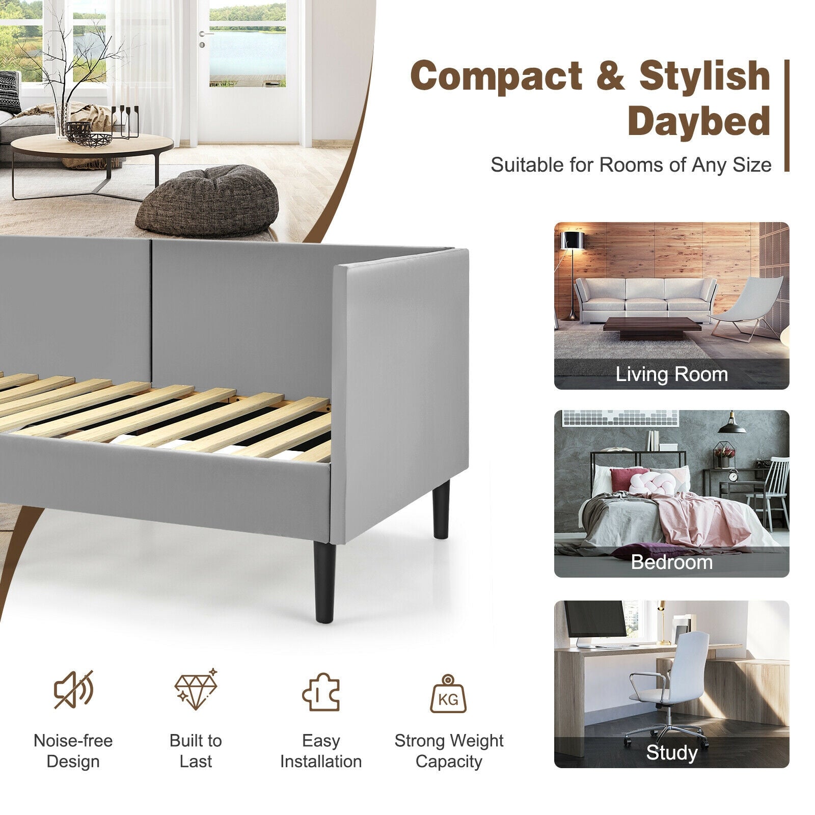 Twin Daybed Heavy Duty Wooden Sofa Bed Frame, Gray Trundle Bed Frame at Gallery Canada