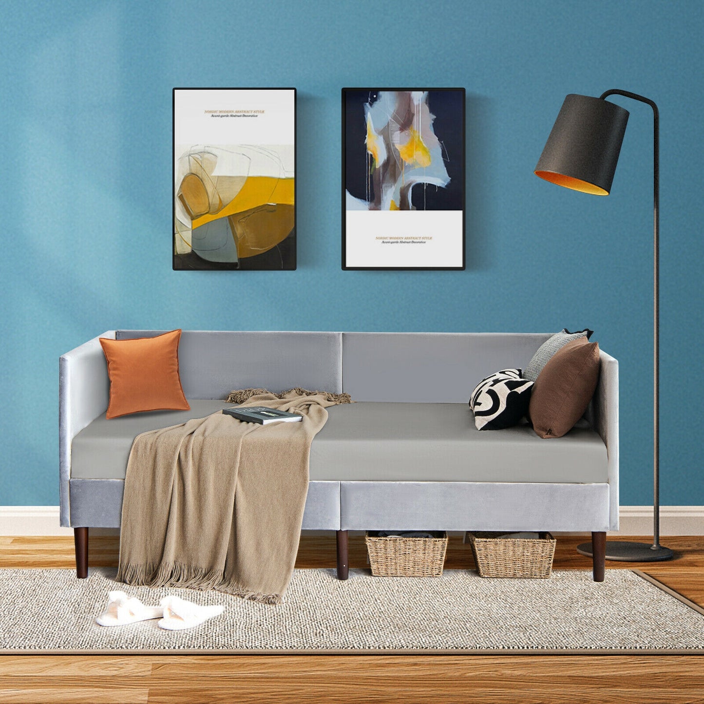 Twin Daybed Heavy Duty Wooden Sofa Bed Frame, Gray Trundle Bed Frame at Gallery Canada