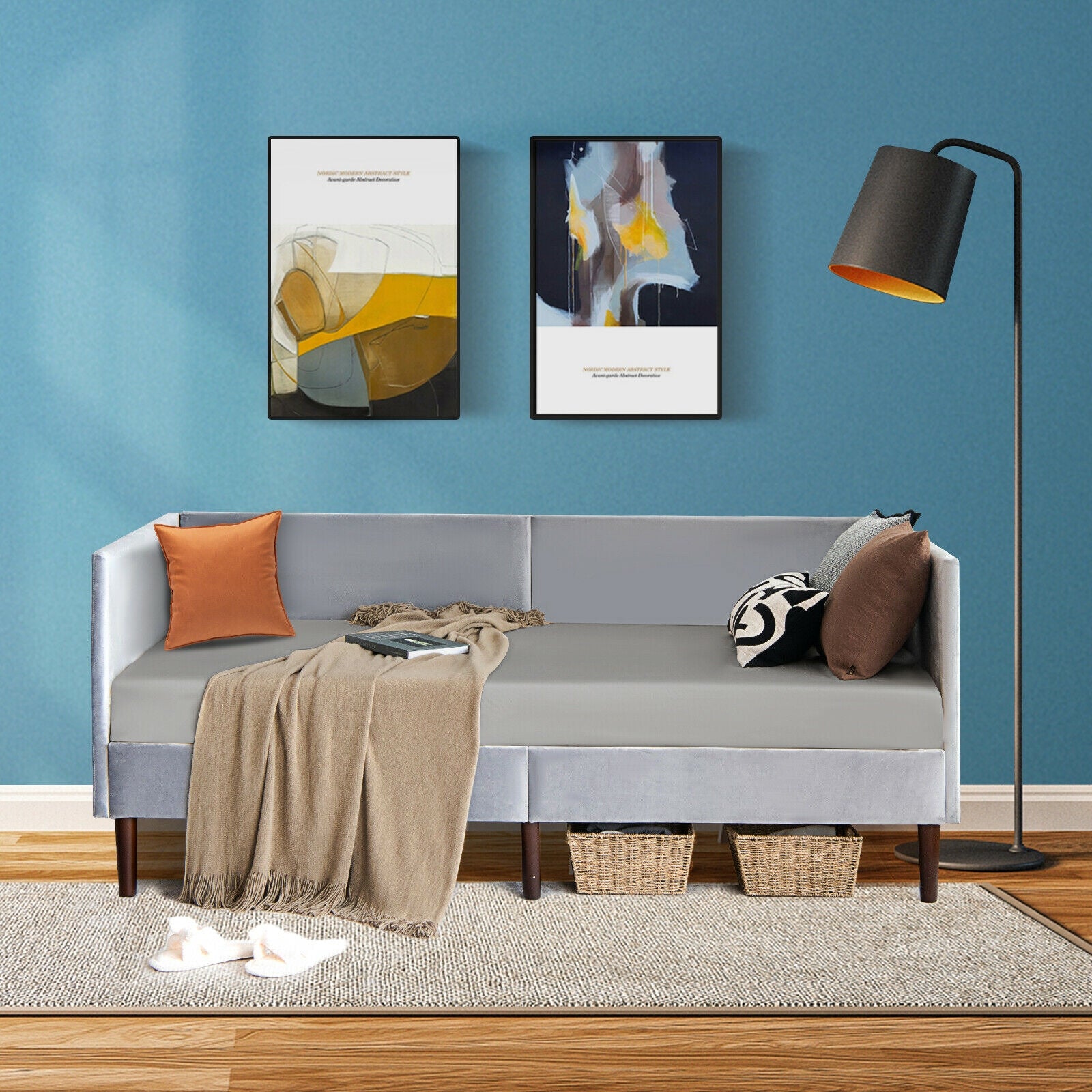 Twin Daybed Heavy Duty Wooden Sofa Bed Frame, Gray Trundle Bed Frame at Gallery Canada