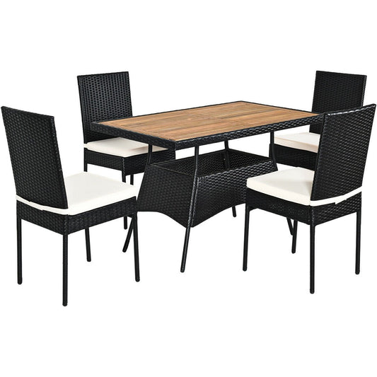 5 Pieces Patio Rattan Dining Set Table with Wooden Top, White - Gallery Canada
