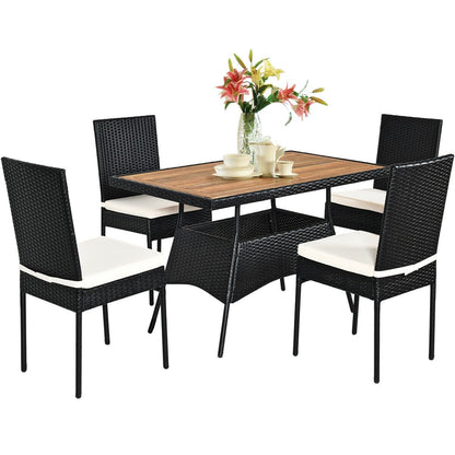 5 Pieces Patio Rattan Dining Set Table with Wooden Top, White - Gallery Canada