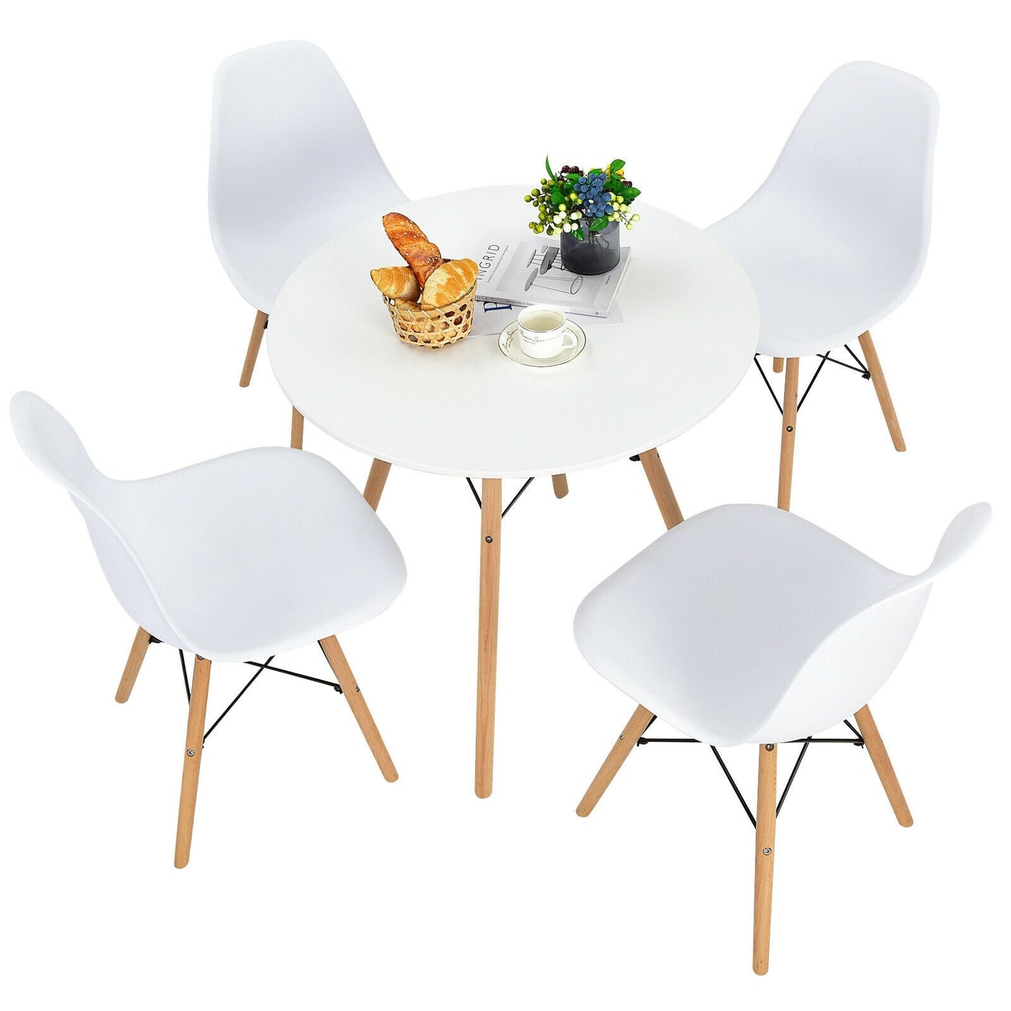 5 Pieces Table Set With Solid Wood Leg For Dining Room, White at Gallery Canada