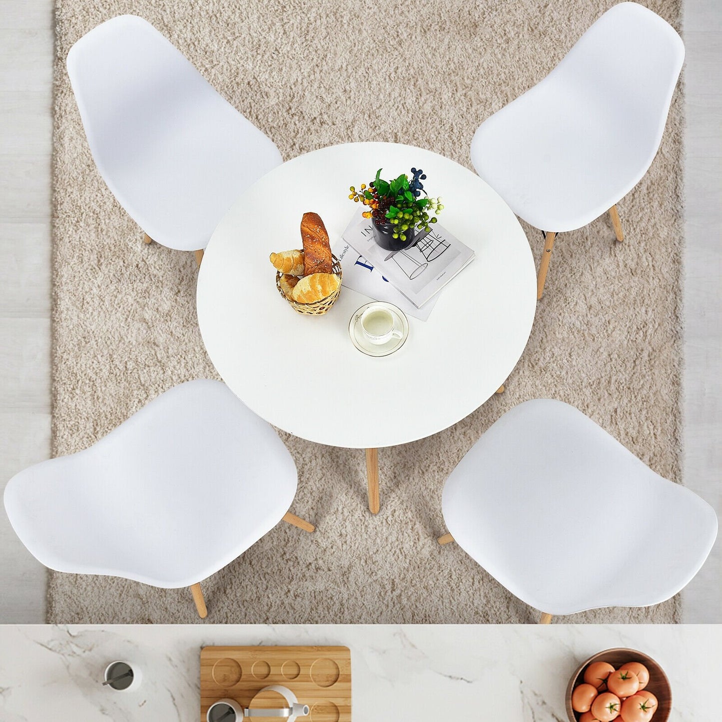 5 Pieces Table Set With Solid Wood Leg For Dining Room, White at Gallery Canada