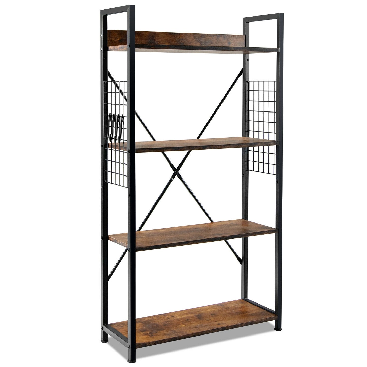 4 -Tier Industrial Open Storage Bookshelf, Dark Brown Bookcases at Gallery Canada