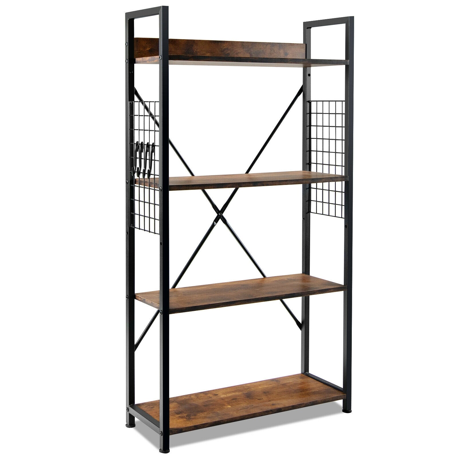 4-Tier Industrial Open Storage Bookshelf, Dark Brown Bookcases Dark Brown at Gallery Canada