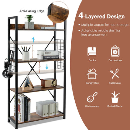 4 -Tier Industrial Open Storage Bookshelf, Dark Brown Bookcases at Gallery Canada