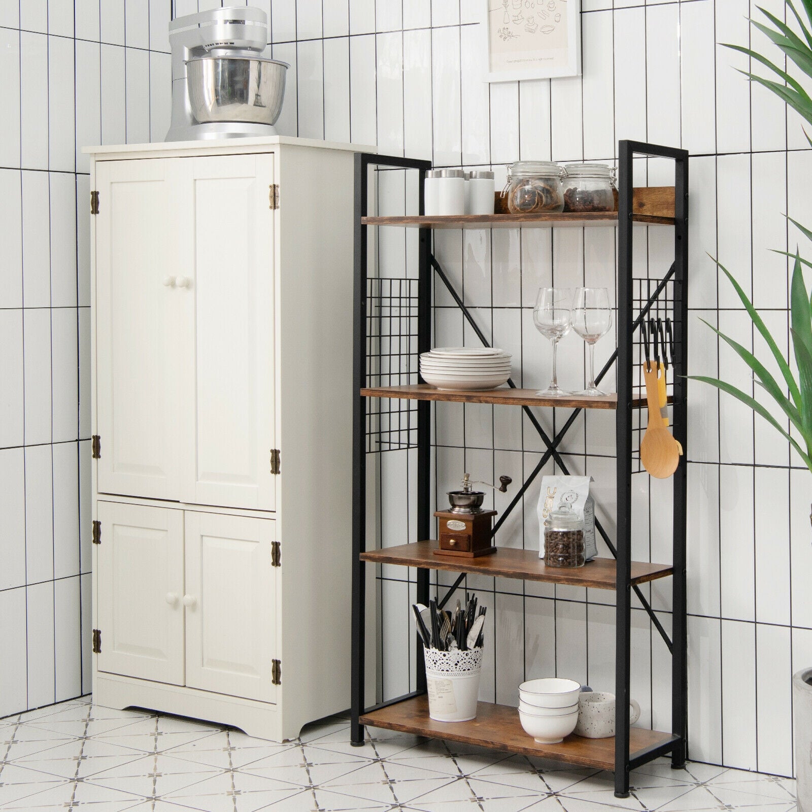 4-Tier Industrial Open Storage Bookshelf, Dark Brown Bookcases at Gallery Canada