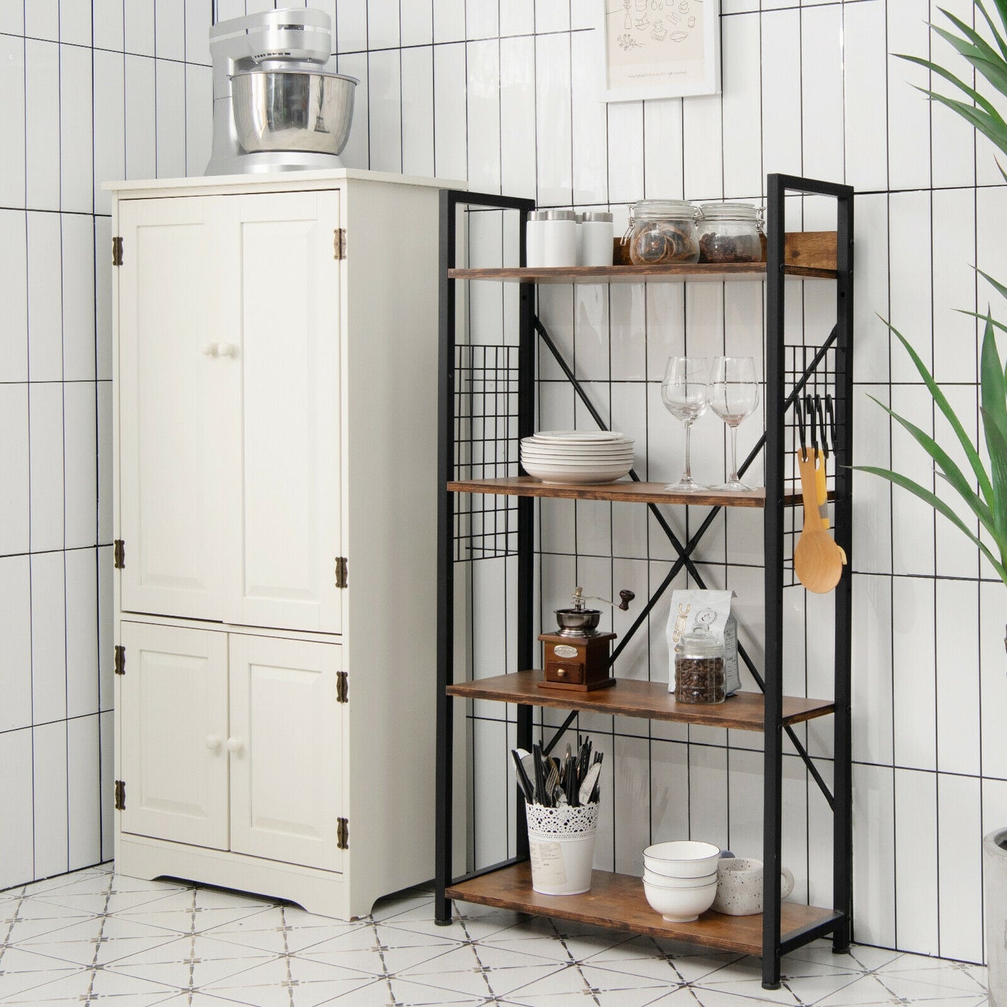 4-Tier Industrial Open Storage Bookshelf, Dark Brown Bookcases at Gallery Canada