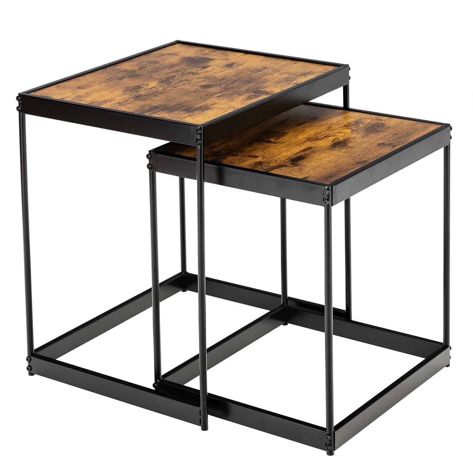 Set of 2 Modern Nesting End Tables with Metal Legs for Living Room, Rustic Brown at Gallery Canada