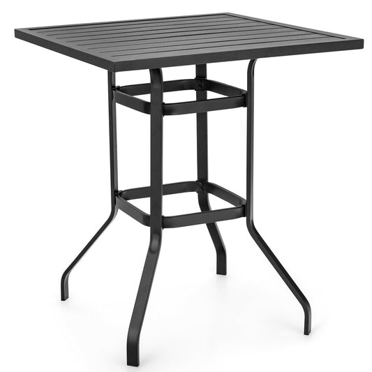 32 Inch Outdoor Steel Square Bar Table, Powder-Coated Tabletop, Black Patio Bar Furniture Black at Gallery Canada