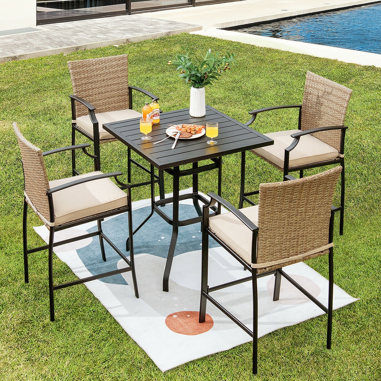 32 Inches Outdoor Steel Square Bar Table with Powder-Coated Tabletop, Black Patio Bar Furniture at Gallery Canada