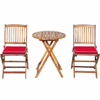 3 Pieces Patio Folding Wooden Bistro Set Cushioned Chair, Red Patio Conversation Sets at Gallery Canada