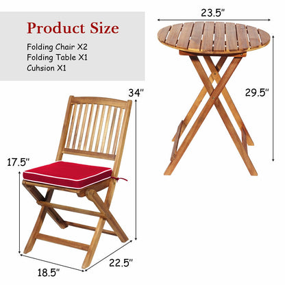 3 Pieces Patio Folding Wooden Bistro Set Cushioned Chair, Red Patio Conversation Sets at Gallery Canada