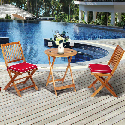 3 Pieces Patio Folding Wooden Bistro Set Cushioned Chair, Red Patio Conversation Sets at Gallery Canada