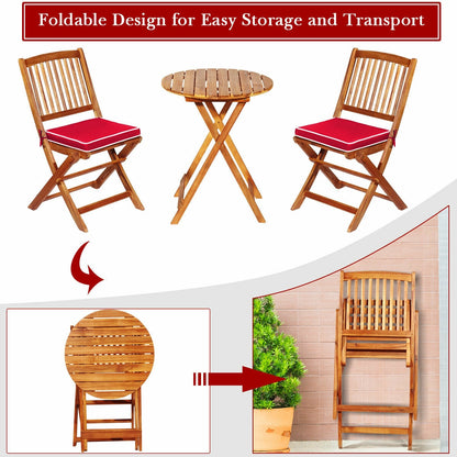 3 Pieces Patio Folding Wooden Bistro Set Cushioned Chair, Red Patio Conversation Sets at Gallery Canada