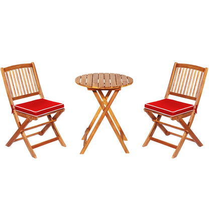 3 Pieces Patio Folding Wooden Bistro Set Cushioned Chair, Red Patio Conversation Sets at Gallery Canada