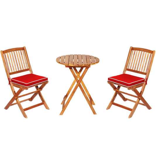 3 Pieces Patio Folding Wooden Bistro Set Cushioned Chair, Red at Gallery Canada