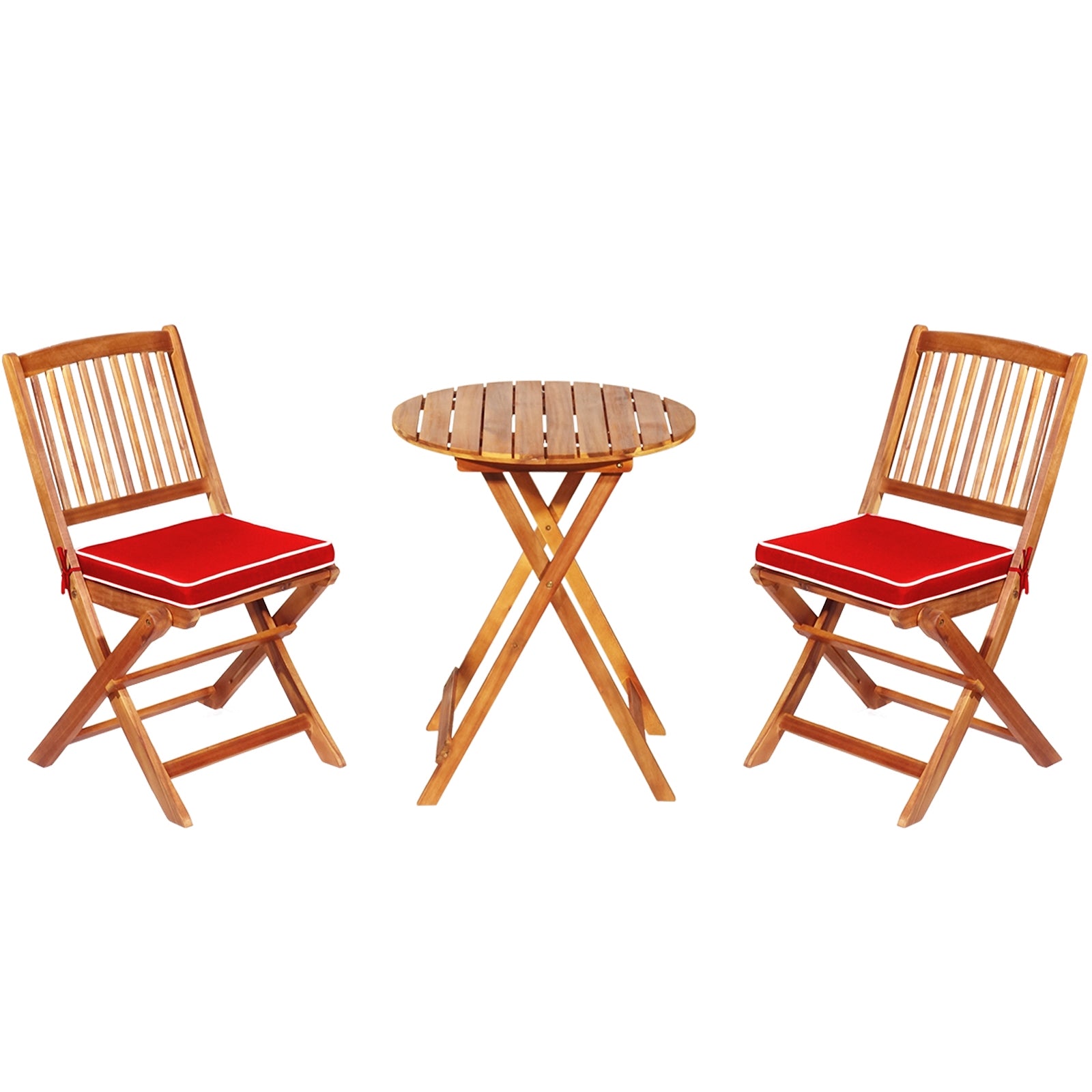 3 Piece Patio Folding Wooden Bistro Set, Cushioned Chair, Red Patio Conversation Sets at Gallery Canada