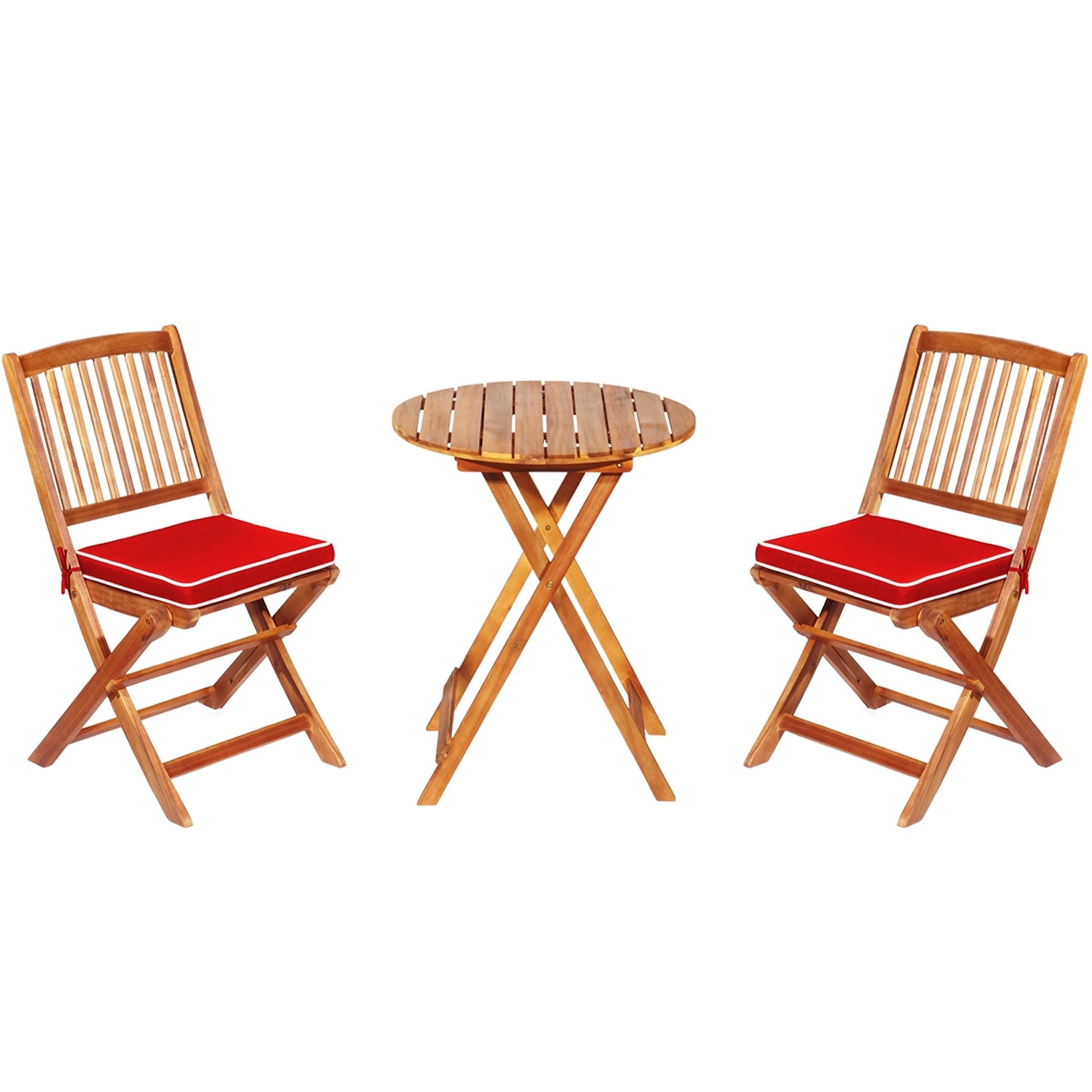 3 Pieces Patio Folding Wooden Bistro Set Cushioned Chair, Red Patio Conversation Sets Red at Gallery Canada
