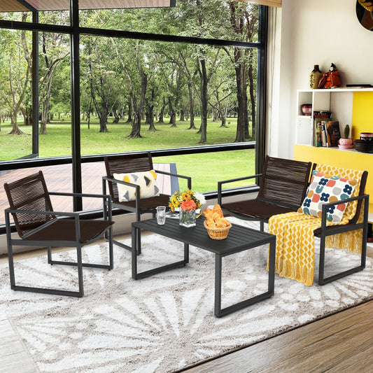 4 Pieces Patio Furniture Conversation Set with Sofa Loveseat, Black - Gallery Canada