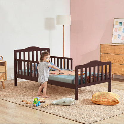 Classic Design Kids Wood Toddler Bed Frame with Two Side Safety Guardrails, Brown Toddler Beds at Gallery Canada