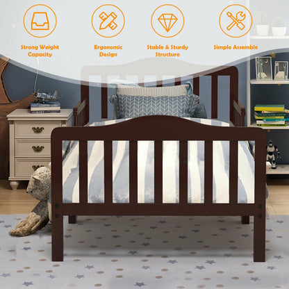 Classic Design Kids Wood Toddler Bed Frame with Two Side Safety Guardrails, Brown Toddler Beds at Gallery Canada
