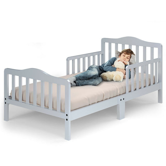 Classic Design Kids Wood Toddler Bed Frame with Two Side Safety Guardrailss, Gray - Gallery Canada