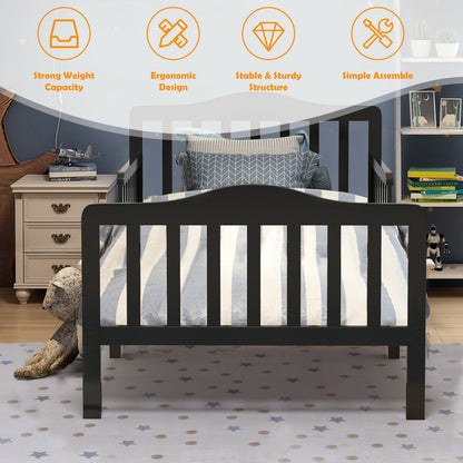 Classic Design Kids Wood Toddler Bed Frame with Two Side Safety Guardrails, Black Toddler Beds at Gallery Canada