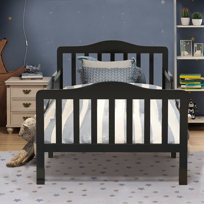Classic Design Kids Wood Toddler Bed Frame with Two Side Safety Guardrails, Black Toddler Beds at Gallery Canada