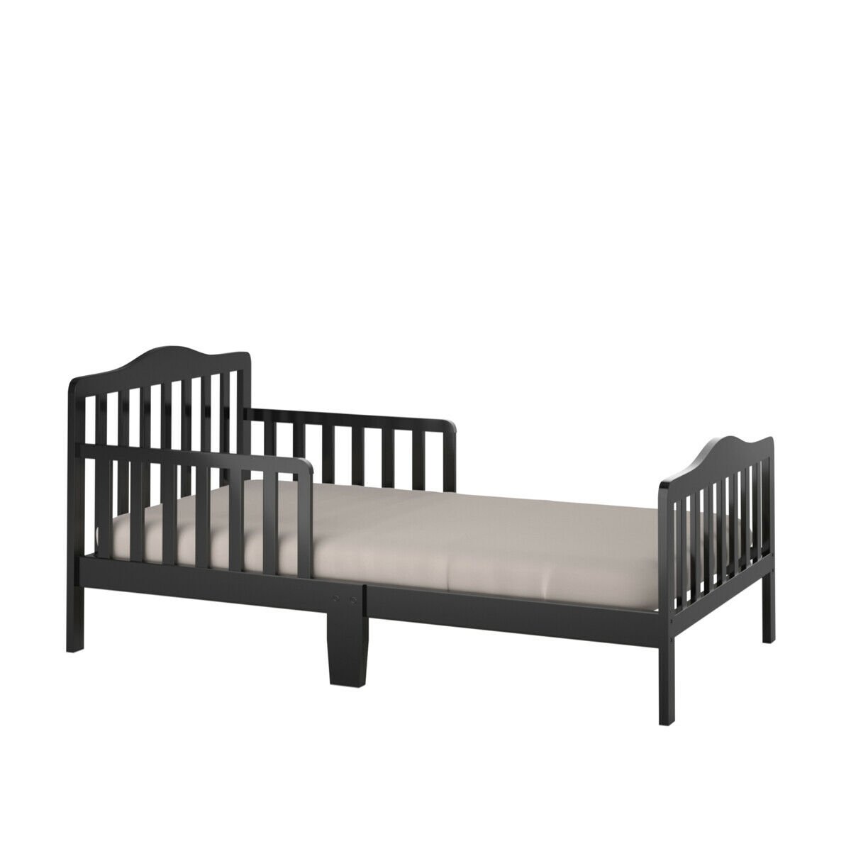 Classic Design Kids Wood Toddler Bed Frame with Two Side Safety Guardrails, Black at Gallery Canada