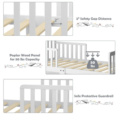 Classic Design Kids Wood Toddler Bed Frame with Two Side Safety Guardrails, White at Gallery Canada