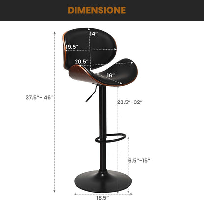 Set of 2 Adjustable Swivel PU Leather Bar Stools with Curved Footrest, Brown Bar Stools at Gallery Canada
